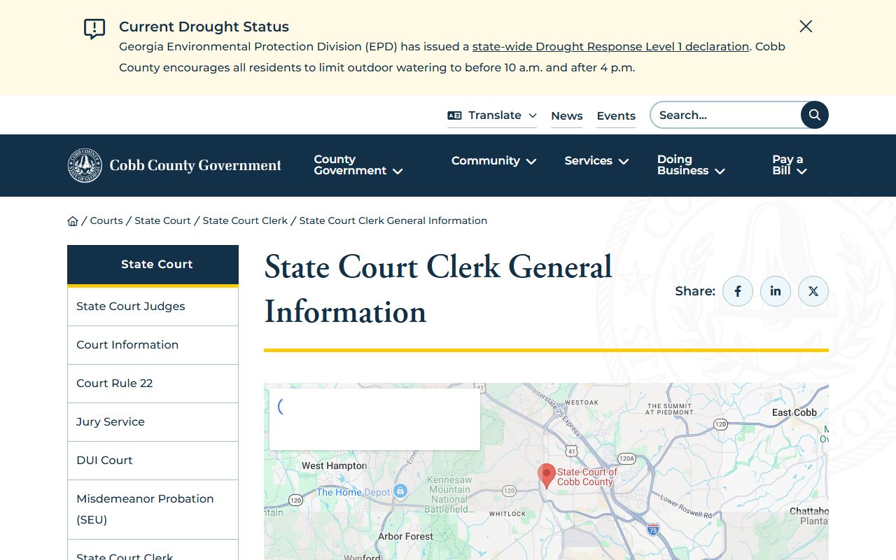 Cobb County Clerk of State Court general information page