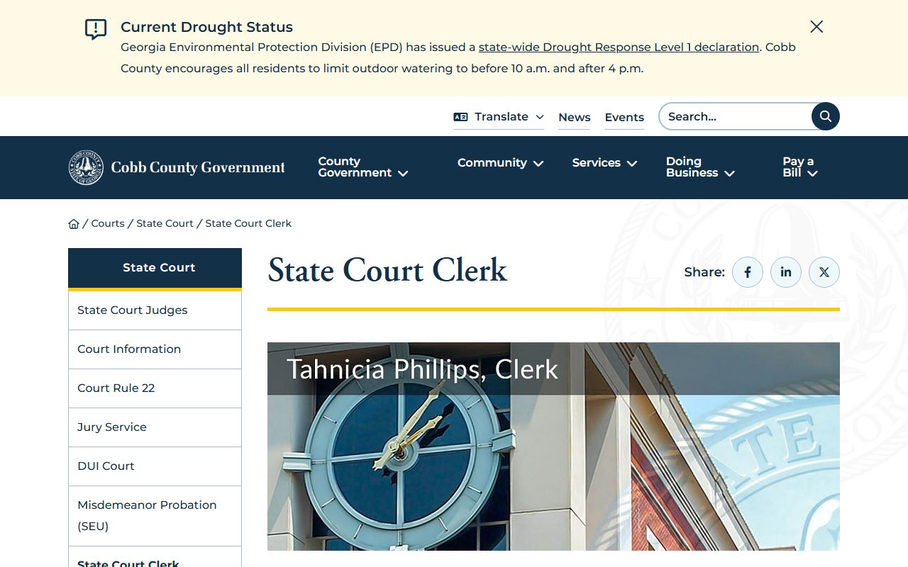 Cobb County Clerk of State Court records page