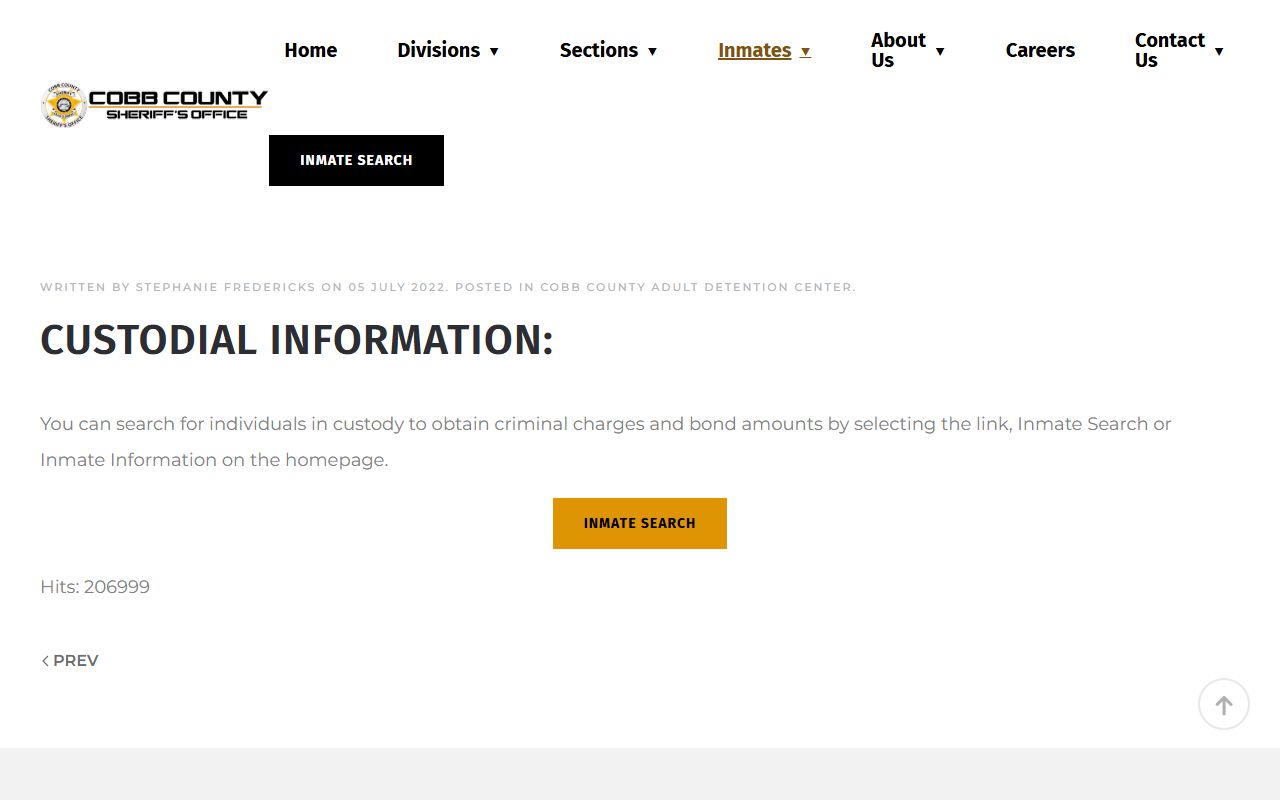 Cobb Sheriff custodial information page explaining charge and bond lookup