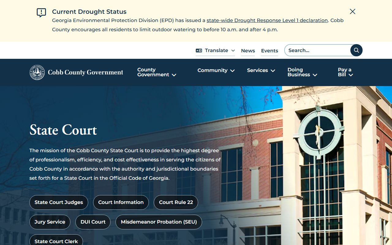 Cobb State Court landing page for misdemeanor and traffic court records
