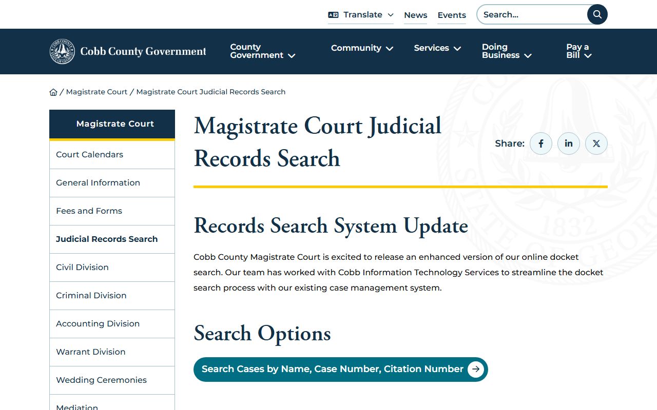 Cobb County court dockets Magistrate judicial records search
