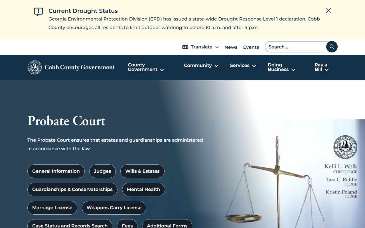 Cobb County court dockets Probate Court landing page