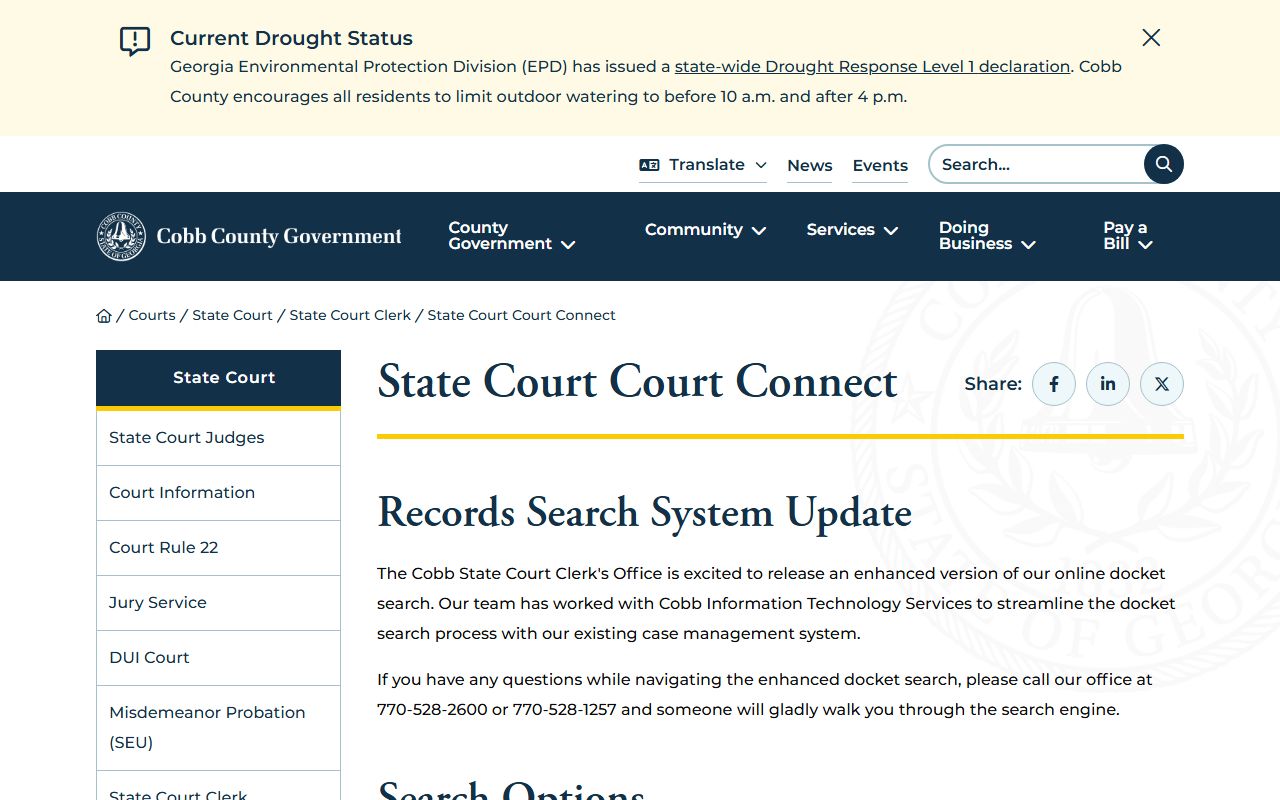 Cobb County court dockets State Court Court Connect announcement
