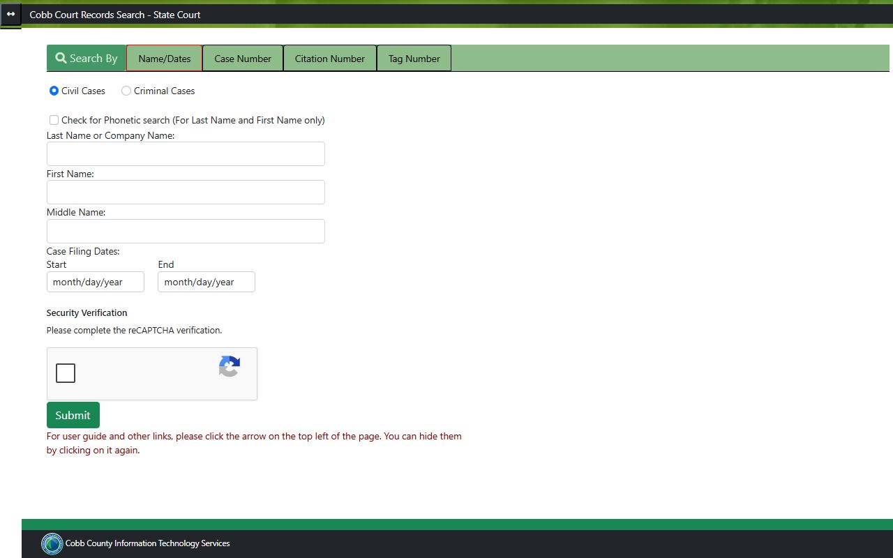 Cobb County court records State Court search form