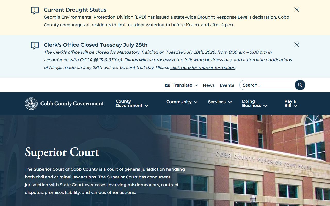 Cobb County court records Superior Court jurisdiction page