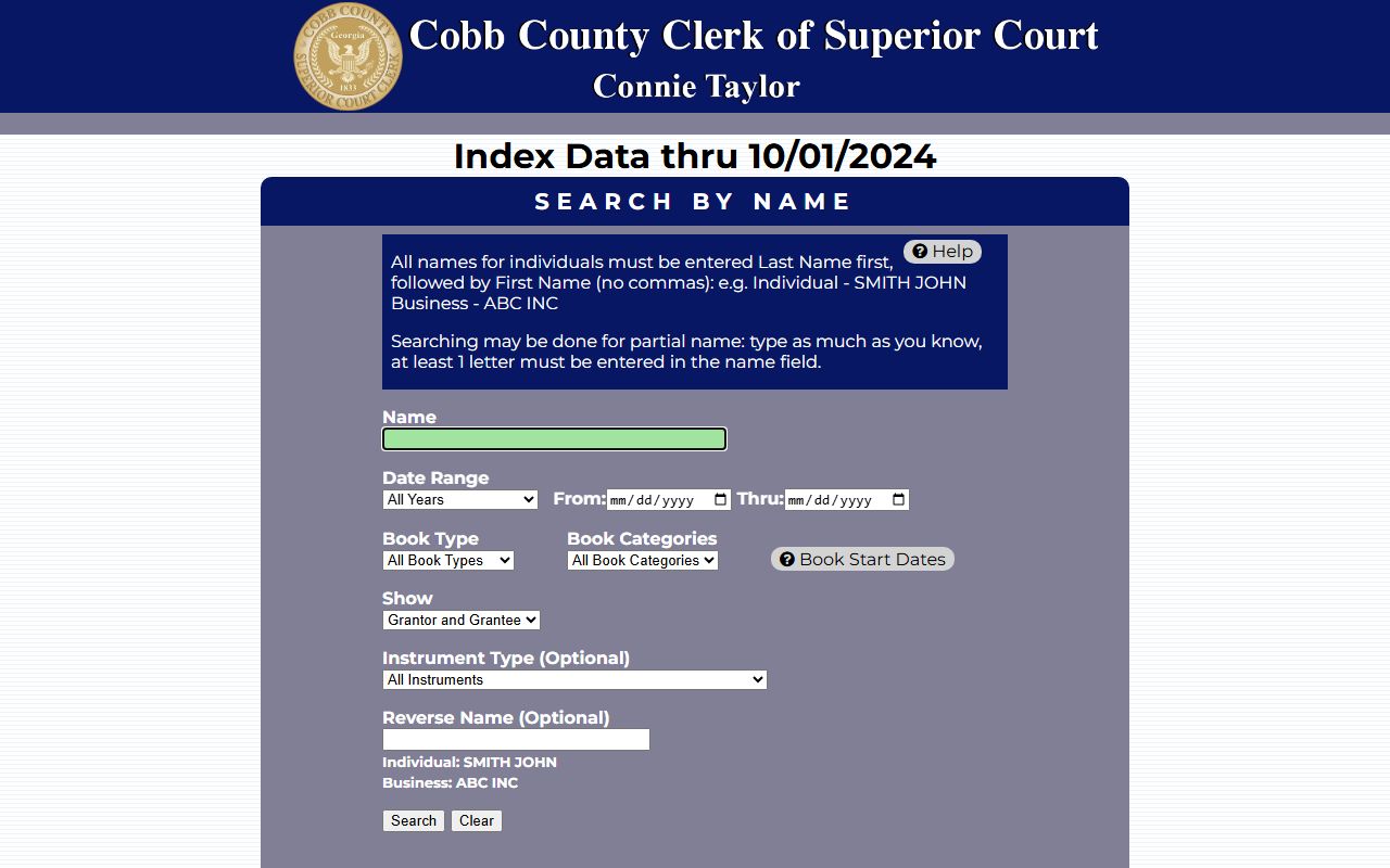Cobb County court records Superior Court Clerk web public inquiry