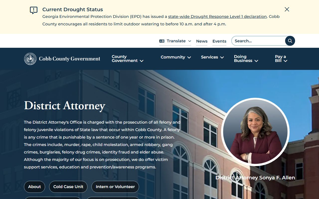 Cobb County criminal court records District Attorney page