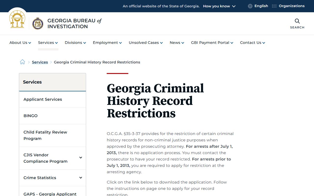 Cobb County criminal court records GBI record restriction page