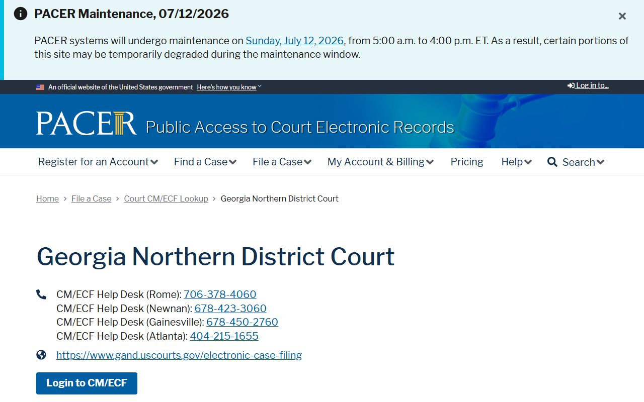 Cobb County Superior Court records PACER CM ECF federal lookup