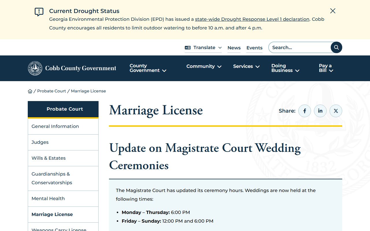Cobb County marriage records Probate Court marriage license page