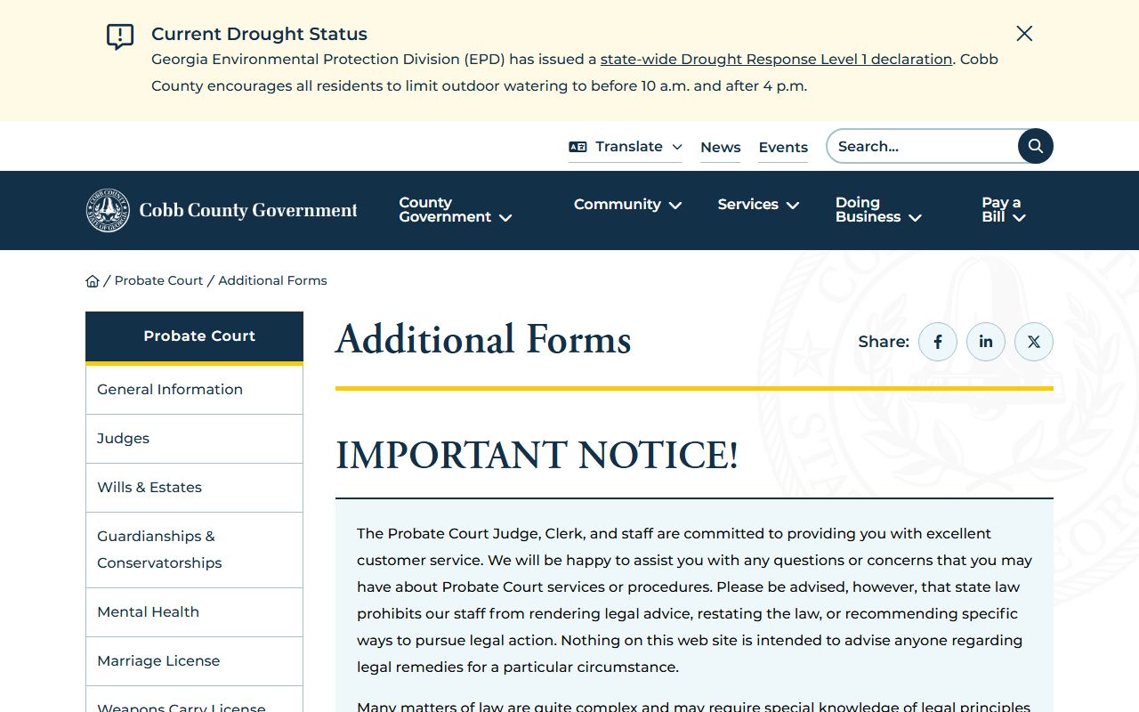 Cobb County probate records Probate Court additional forms page