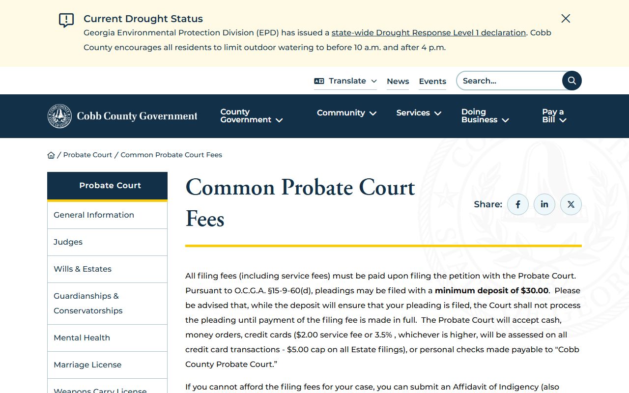 Cobb County probate records Probate Court fee page