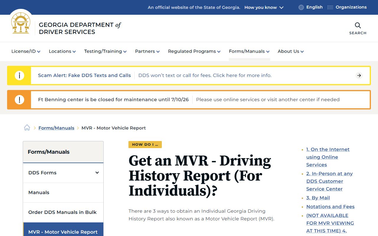 Cobb County traffic court records Georgia DDS MVR instructions