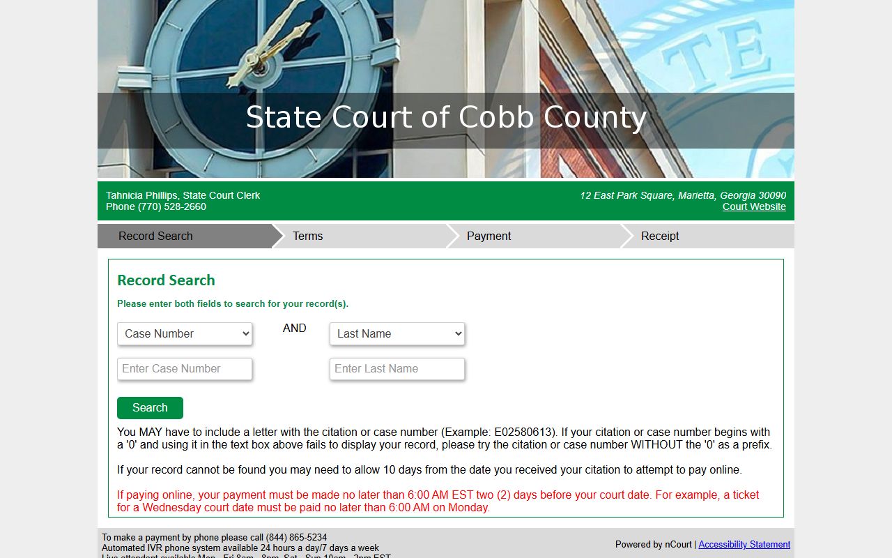 Cobb County traffic court records nCourt payment portal