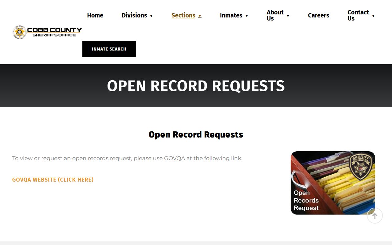 Cobb Sheriff open-records portal page for warrant-related law enforcement records